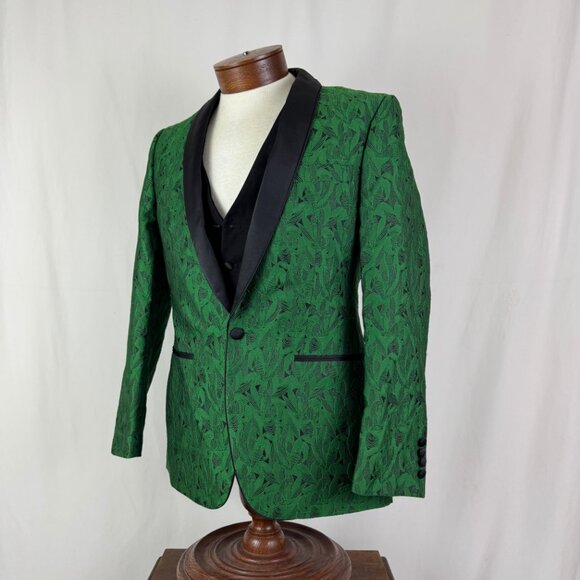 Green Art Deco Tuxedo 36R Small Vest Statement Smoking One Button Jacket VJ-123 - Picture 4 of 14